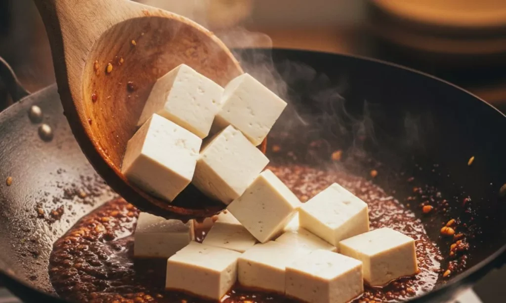 Step 5 Carefully slide the tofu into the pan